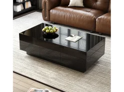 Mesa de centro 100x31x50 cm - con 2 cajones - Acabado brillante - Paneles de partículas - Negro