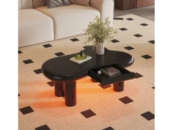 Mesa de centro 98x65.5x40 cm - forma de nube - 1 cajón - con iluminación LED - negro