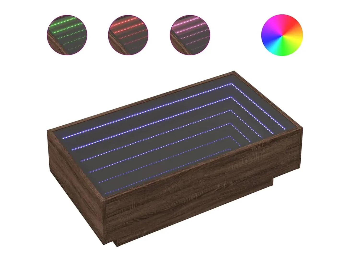 Mesa de centro y LED madera ingeniería marrón roble 90x50x30 cm