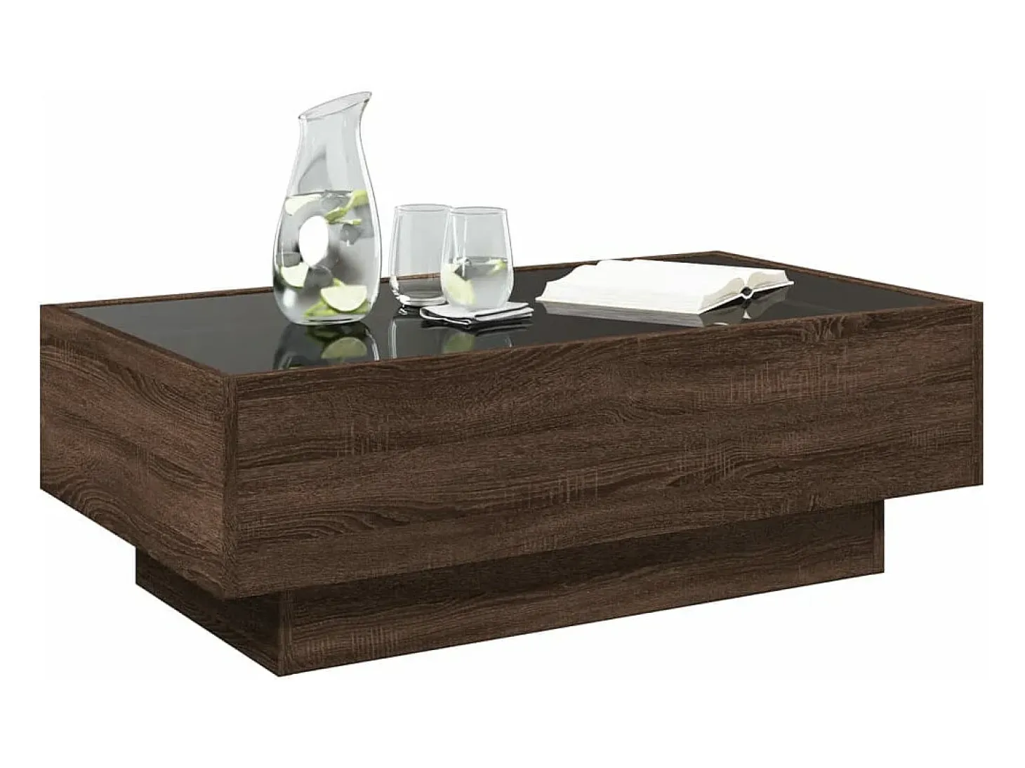 Mesa de centro y LED madera ingeniería marrón roble 90x50x30 cm