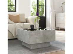 Mesa de centro y LED madera ingeniería gris hormigón 50x50x30cm