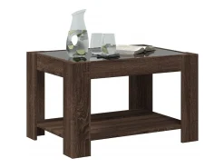Mesa de centro y LED madera ingeniería marrón roble 73x53x45 cm