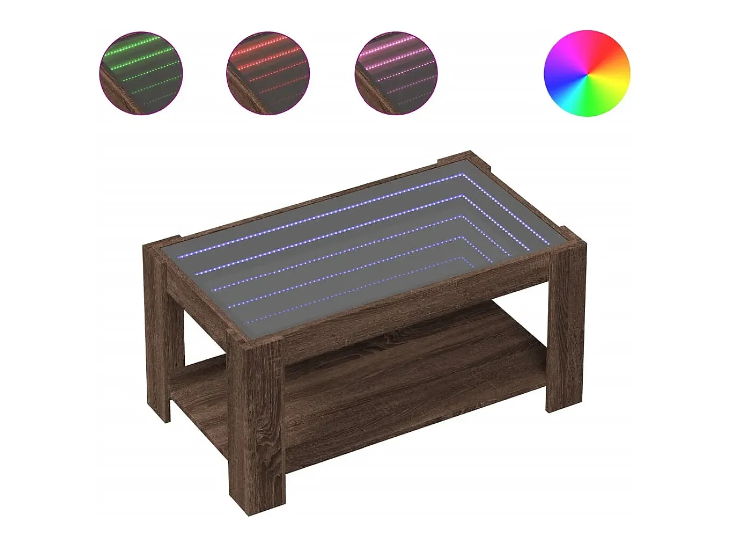 Mesa de centro y LED madera ingeniería marrón roble 93x53x45 cm