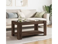 Mesa de centro y LED madera ingeniería marrón roble 93x53x45 cm