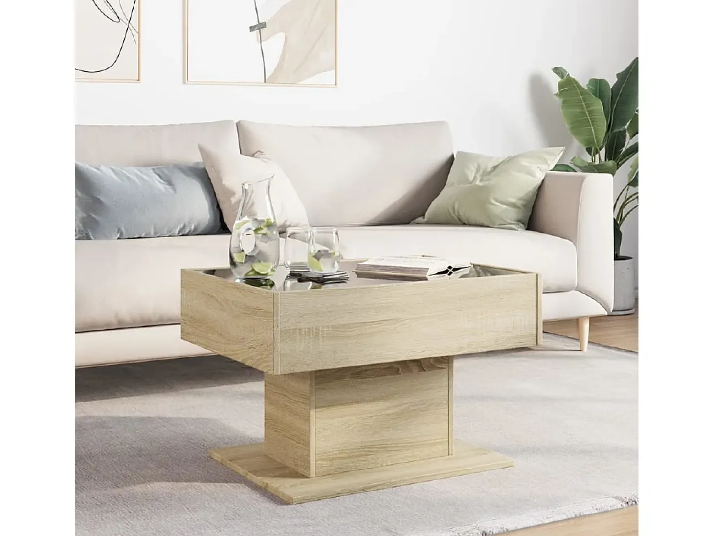 Mesa de centro y LED madera ingeniería roble Sonoma 70x50x45 cm