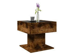 Mesa de centro y LED madera ingeniería roble ahumado 50x50x45cm
