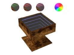 Mesa de centro y LED madera ingeniería roble ahumado 50x50x45cm