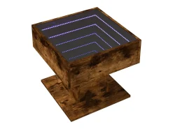 Mesa de centro y LED madera ingeniería roble ahumado 50x50x45cm
