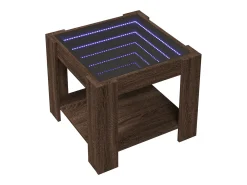 Mesa de centro y LED madera ingeniería marrón roble 53x53x45 cm