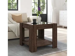 Mesa de centro y LED madera ingeniería marrón roble 53x53x45 cm