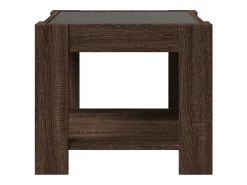 Mesa de centro y LED madera ingeniería marrón roble 53x53x45 cm