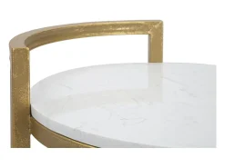 Mesa de centro y sofá redondo de metal dorado con superficie de mármol blanco Round
