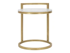 Mesa de centro y sofá redondo de metal dorado con superficie de mármol blanco Round