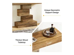 Mesa de comedor de granja de 108 cm, mesa de salón estrecha de madera detrás del sofá con base geométrica