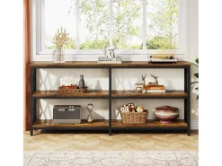 Mesa de consola con estantes de almacenamiento, mesa de sofá industrial de 3 niveles de 180 cm para sala de estar