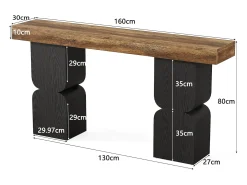 Mesa de consola de 160 cm, aspecto resistente, mesa detrás del sofá