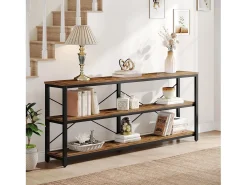 Mesa de consola de 180 cm, Mesa de sofá de 3 niveles de estilo industrial con marco de metal