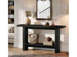 Mesa de consola estrecha de 140 cm con estante de almacenamiento, mesa de sofá rústica para entrada