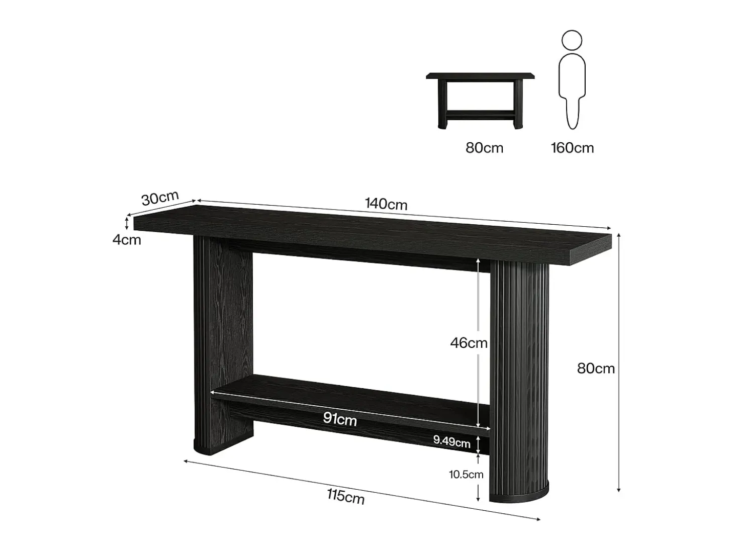 Mesa de consola estrecha de 140 cm con estante de almacenamiento, mesa de sofá rústica para entrada