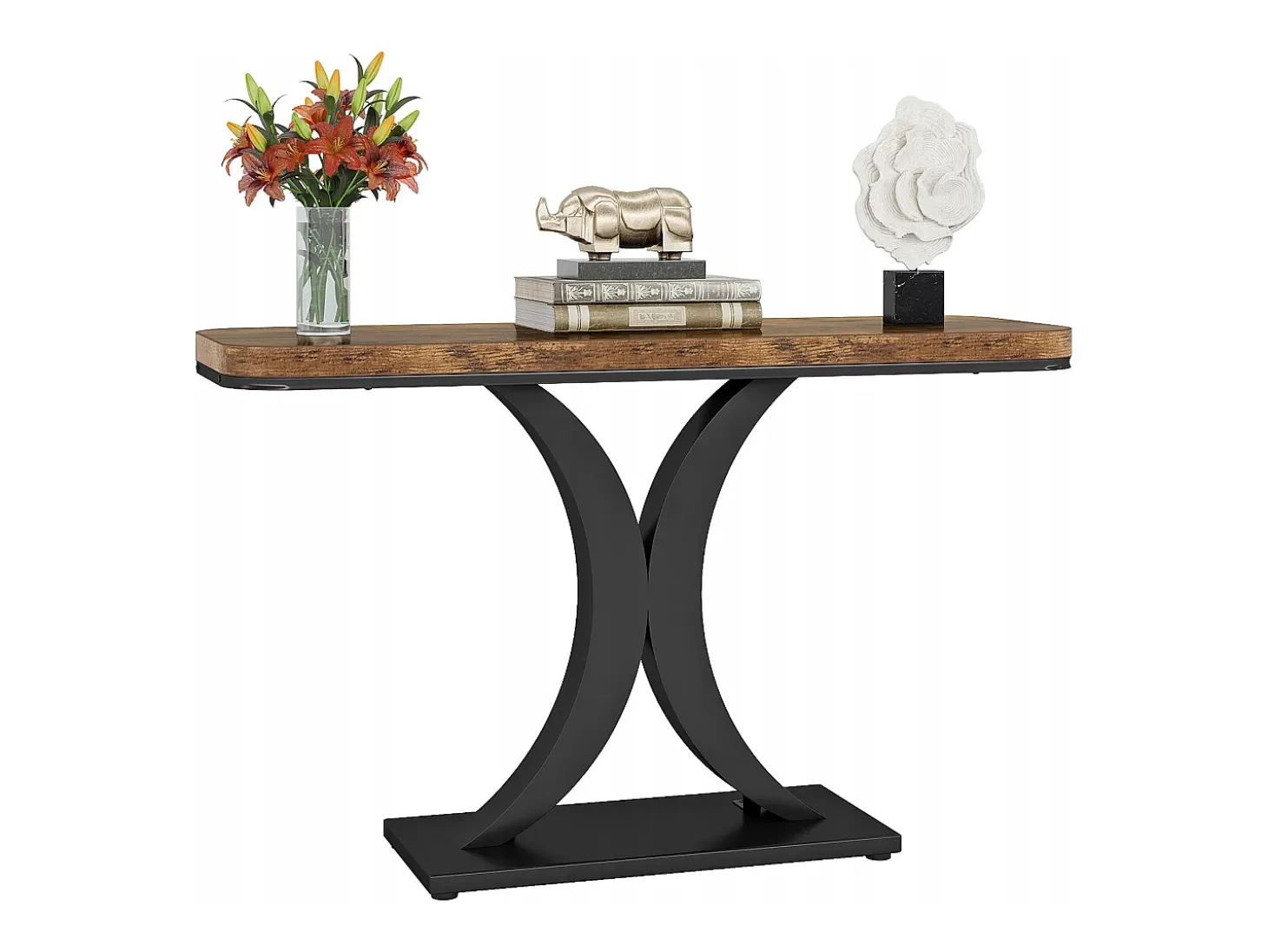 Mesa de Consola Industrial, Mesa estrecha de vestíbulo de 100 cm con Base geométrica, Mesa auxiliar de Pasillo Rústica para Salón, entrada