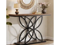 Mesa de consola industrial para entrada, mesa baja con patas en forma de mariposa de metal único