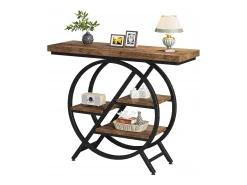 Mesa de consola, Mesa de entrada de 100 cm con tablero grueso, Mesa de salón industrial, Mesas auxiliares, Marrón rústico