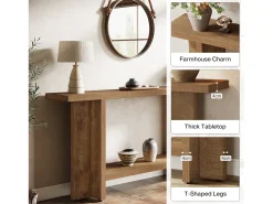 Mesa de consola para el vestíbulo de 150 cm, mesa de sofá estrecha y larga de dos niveles para colocar detrás del sofá en la sala de estar