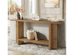 Mesa de consola para el vestíbulo de 150 cm, mesa de sofá estrecha y larga de dos niveles para colocar detrás del sofá en la sala de estar