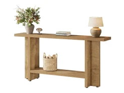 Mesa de consola para el vestíbulo de 150 cm, mesa de sofá estrecha y larga de dos niveles para colocar detrás del sofá en la sala de estar