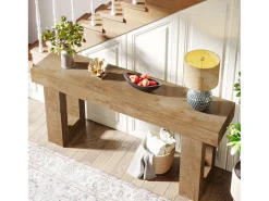 Mesa de consola rectangular de 160 cm de largo, Mesa baja detrás del sofá para la entrada (Natural)