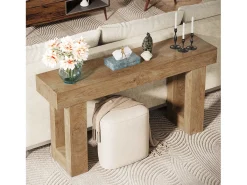 Mesa de consola rectangular de 160 cm de largo, Mesa baja detrás del sofá para la entrada (Natural)