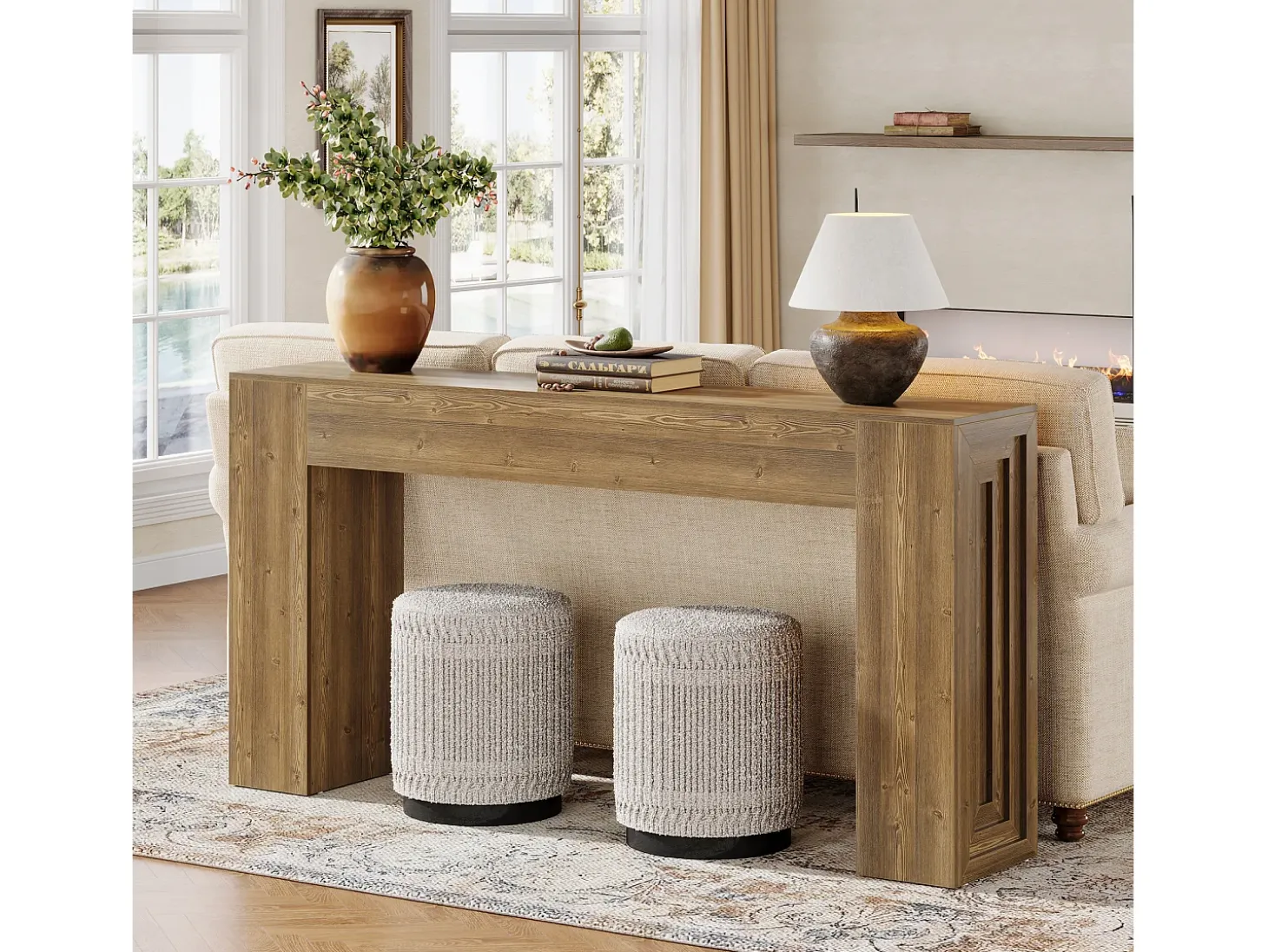 Mesa de consola rectangular de 160 cm de largo, mesa de entrada rectangular detrás del sofá