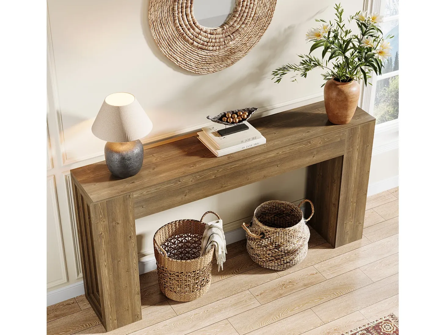 Mesa de consola rectangular de 160 cm de largo, mesa de entrada rectangular detrás del sofá