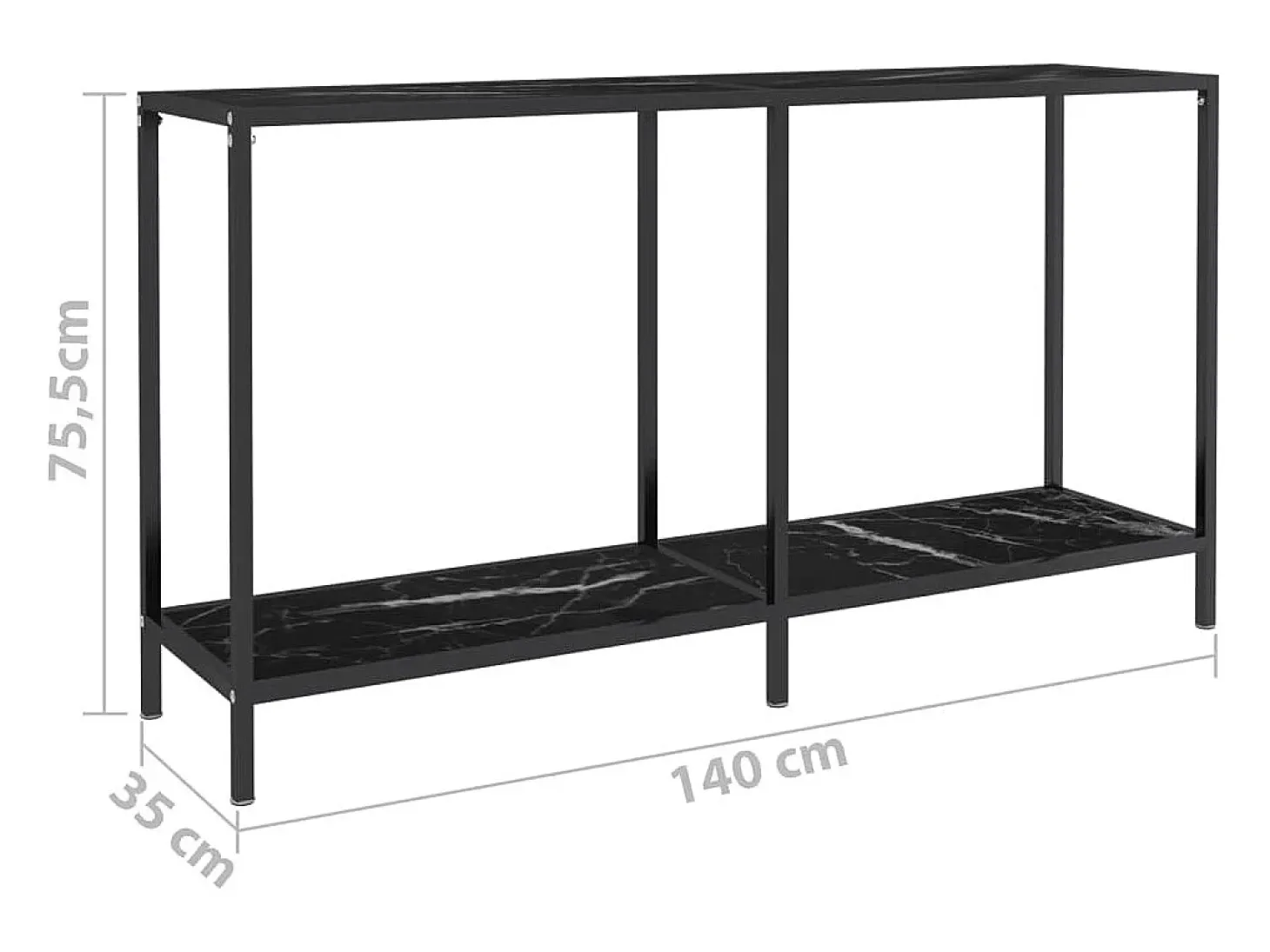 Mesa de consola vidrio templado negro 140x35x75,5 cm
