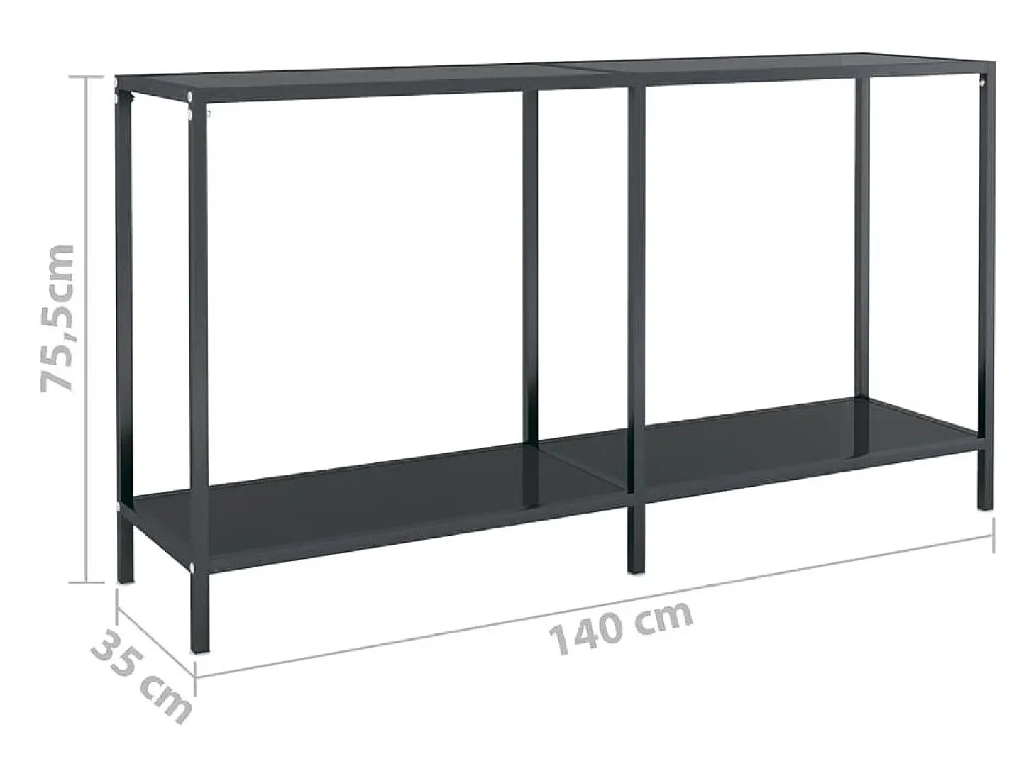 Mesa de consola vidrio templado negro 140x35x75,5 cm