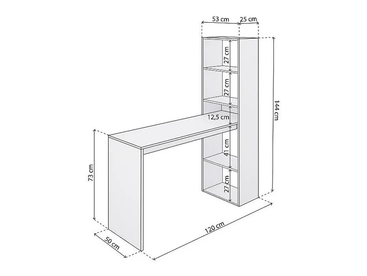 Mesa de escritorio con estantería en blanco artik 120x50 cm Cosmic Blanco Artik (Blanco Mate)