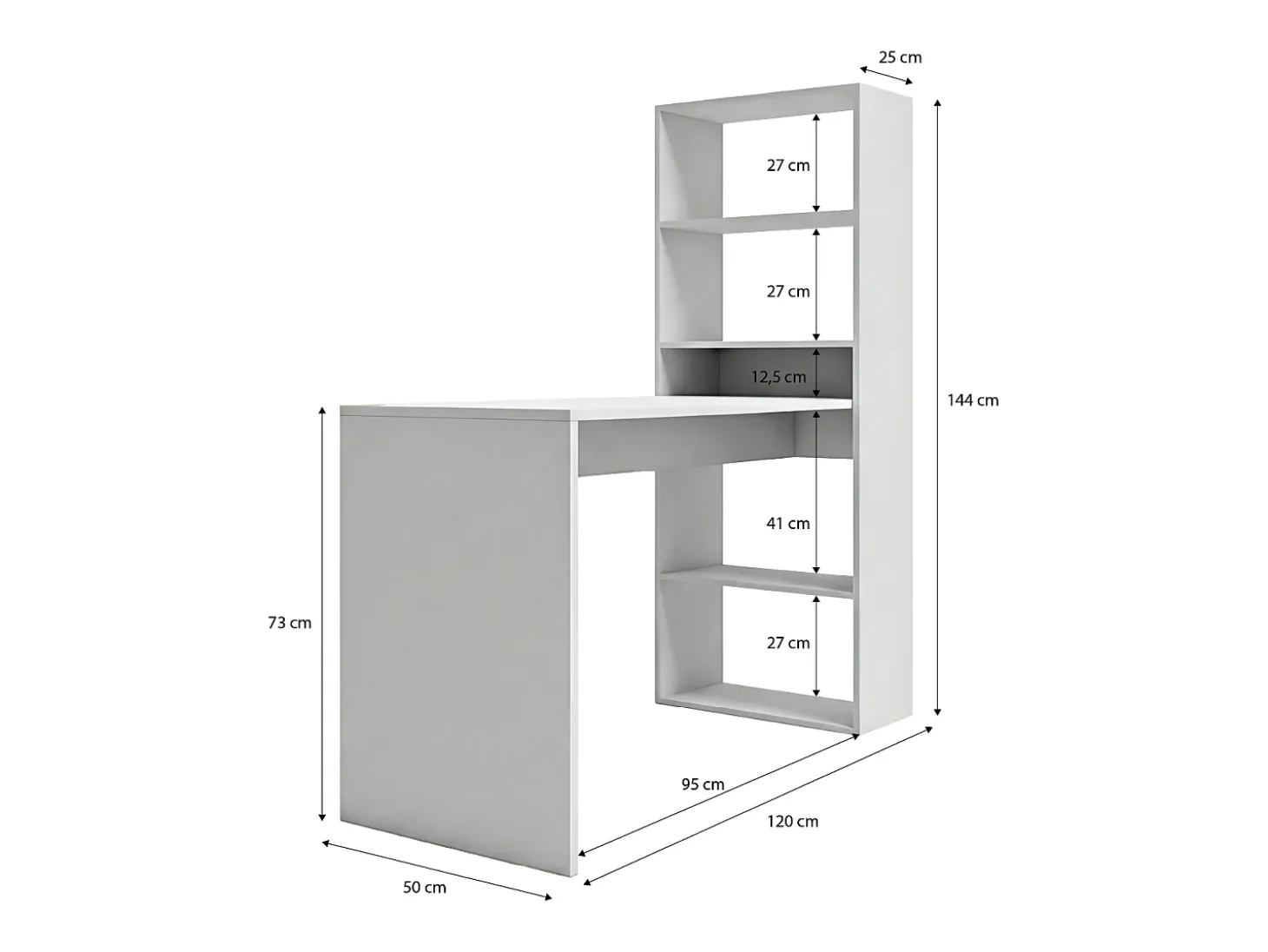 Mesa de escritorio con estantería en blanco artik 120x50 cm Cosmic Blanco Artik (Blanco Mate)