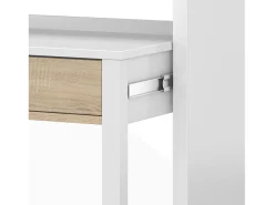 Mesa de escritorio extensible Zira Blanco Artik (Blanco Mate) - Roble Canadian