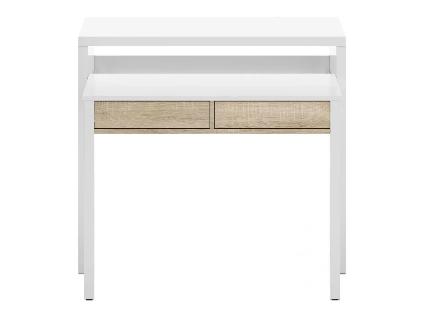 Mesa de escritorio extensible Zira Blanco Artik (Blanco Mate) - Roble Canadian