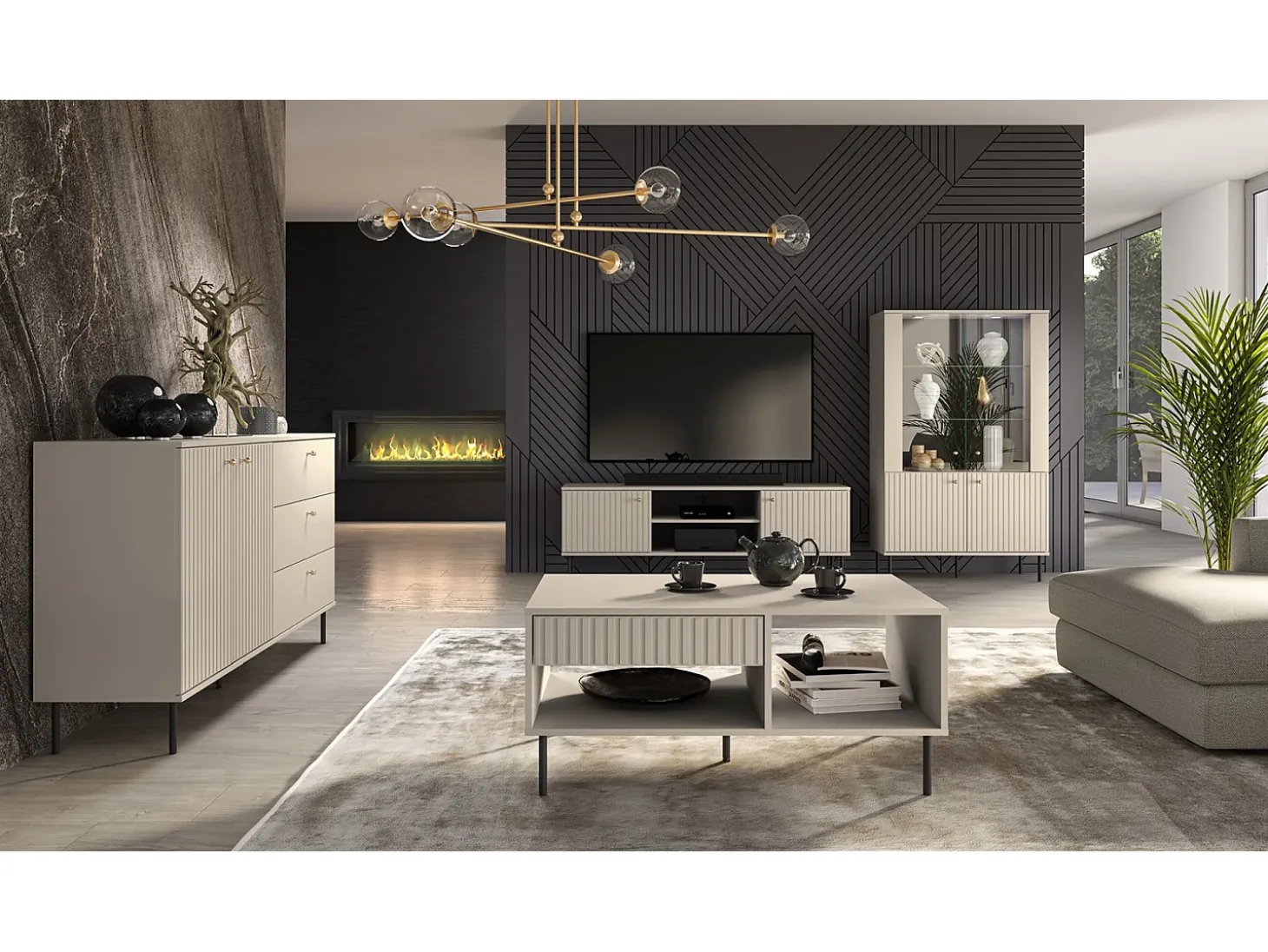 Mesa de salón rectangular - 100 cm - Beige - CALETTO
