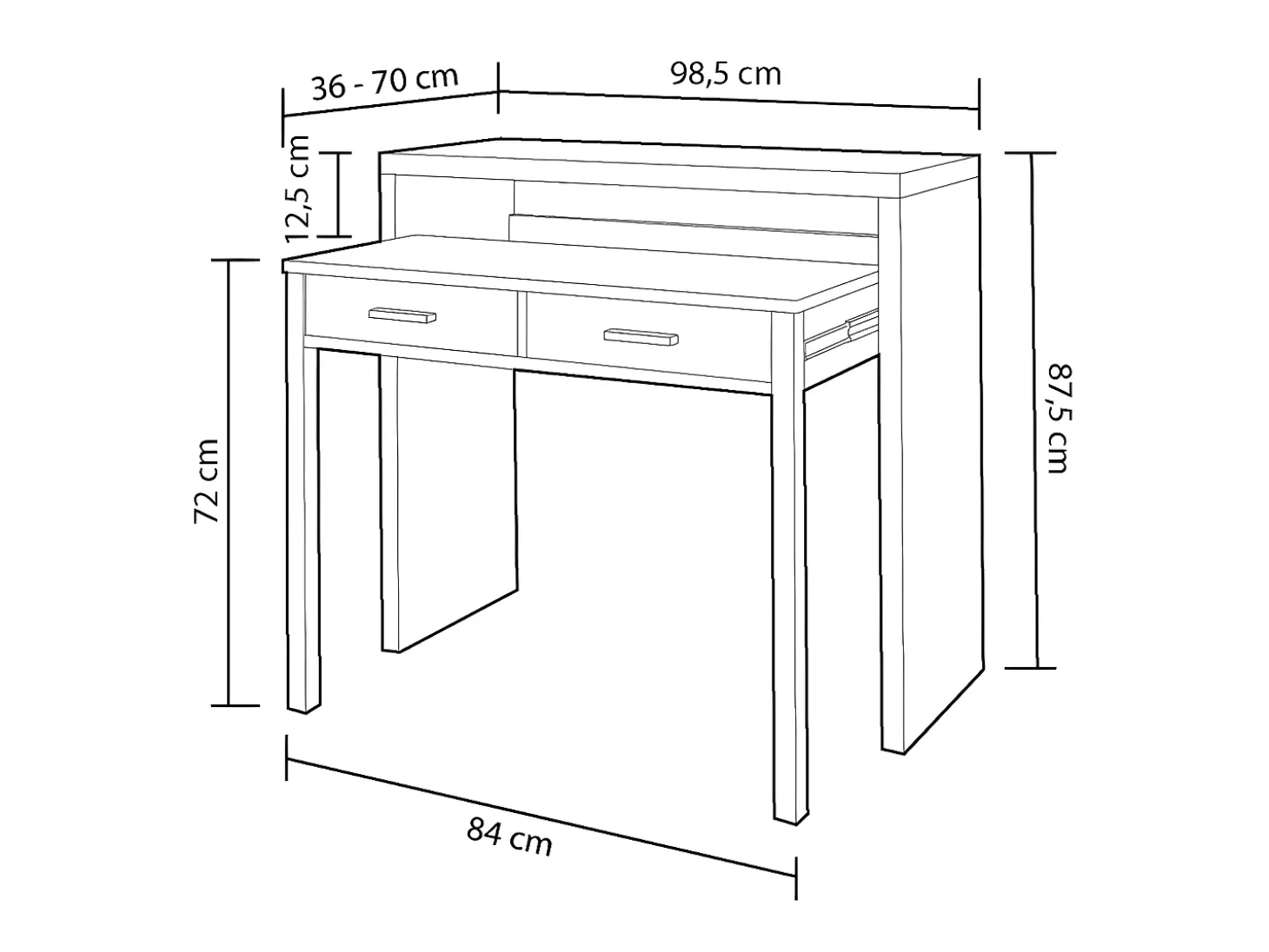 Mesa escritorio extensible con 2 cajones - L100 cm - Consola