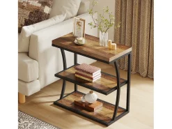 Mesa lateral pequeña y estrecha, mesa de acento de metal estilo casco rural para sala de estar, dormitorio, espacios pequeños, lado de la cama