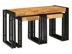 Mesa Nido 3 piezas Madera de mango maciza rugosa y un metal