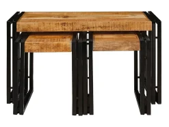 Mesa Nido 3 piezas Madera de mango maciza rugosa y un metal