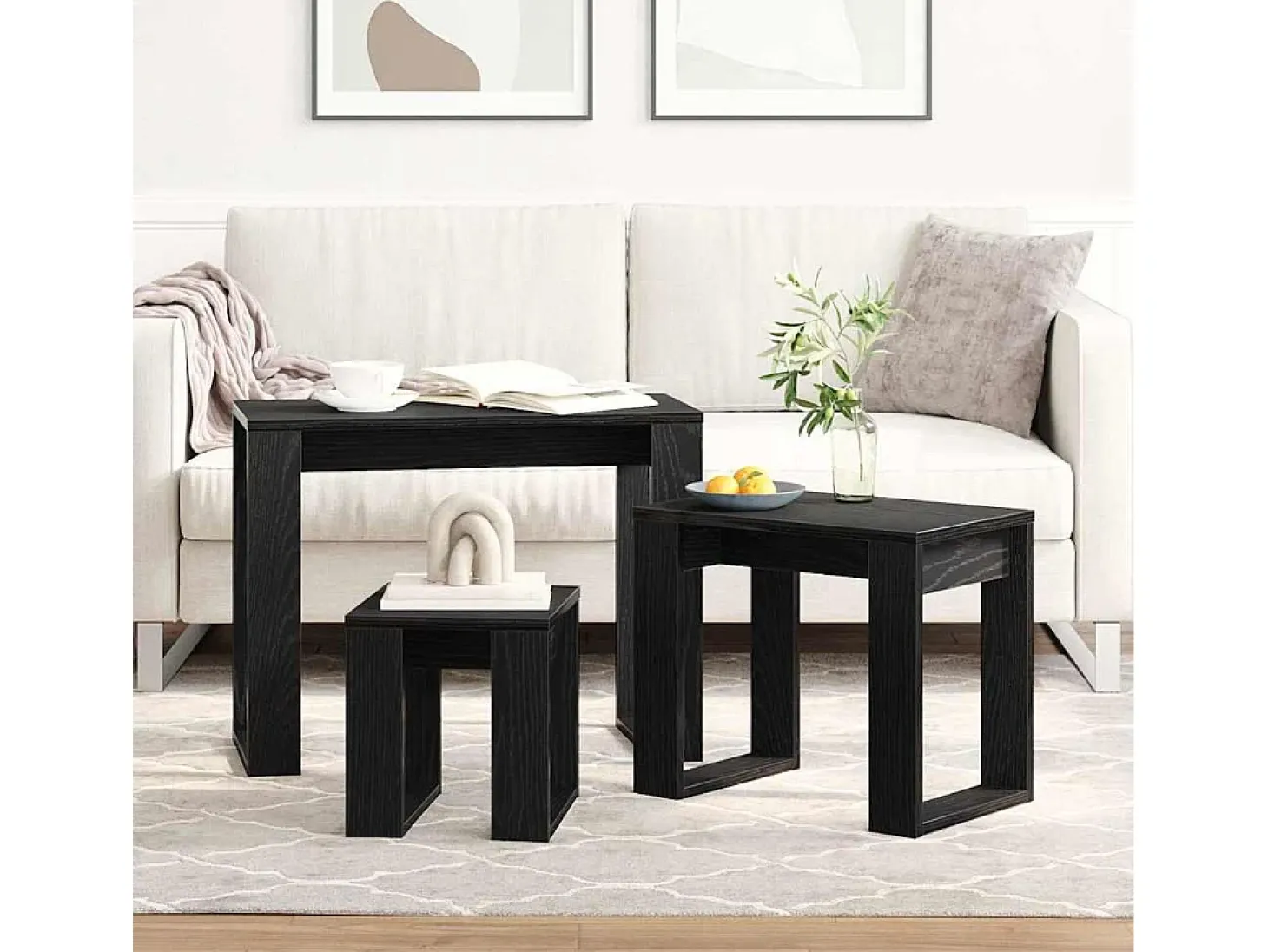 Mesa Nido 3 piezas Roble negro 61 x 28 x 47 cm