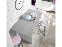 Mesa Plegable, Blanco ártico/Cemento - Dim : 75 x 120 x 35 cm