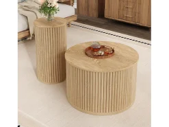 Mesa redonda doble - con tapas de madera natural - Mesa de centro - MDF - natural