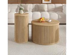 Mesa redonda doble - con tapas de madera natural - Mesa de centro - MDF - natural