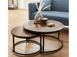 Mesa redonda nido con efecto madera, set de 2 madera