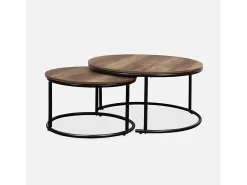 Mesa redonda nido con efecto madera, set de 2 madera